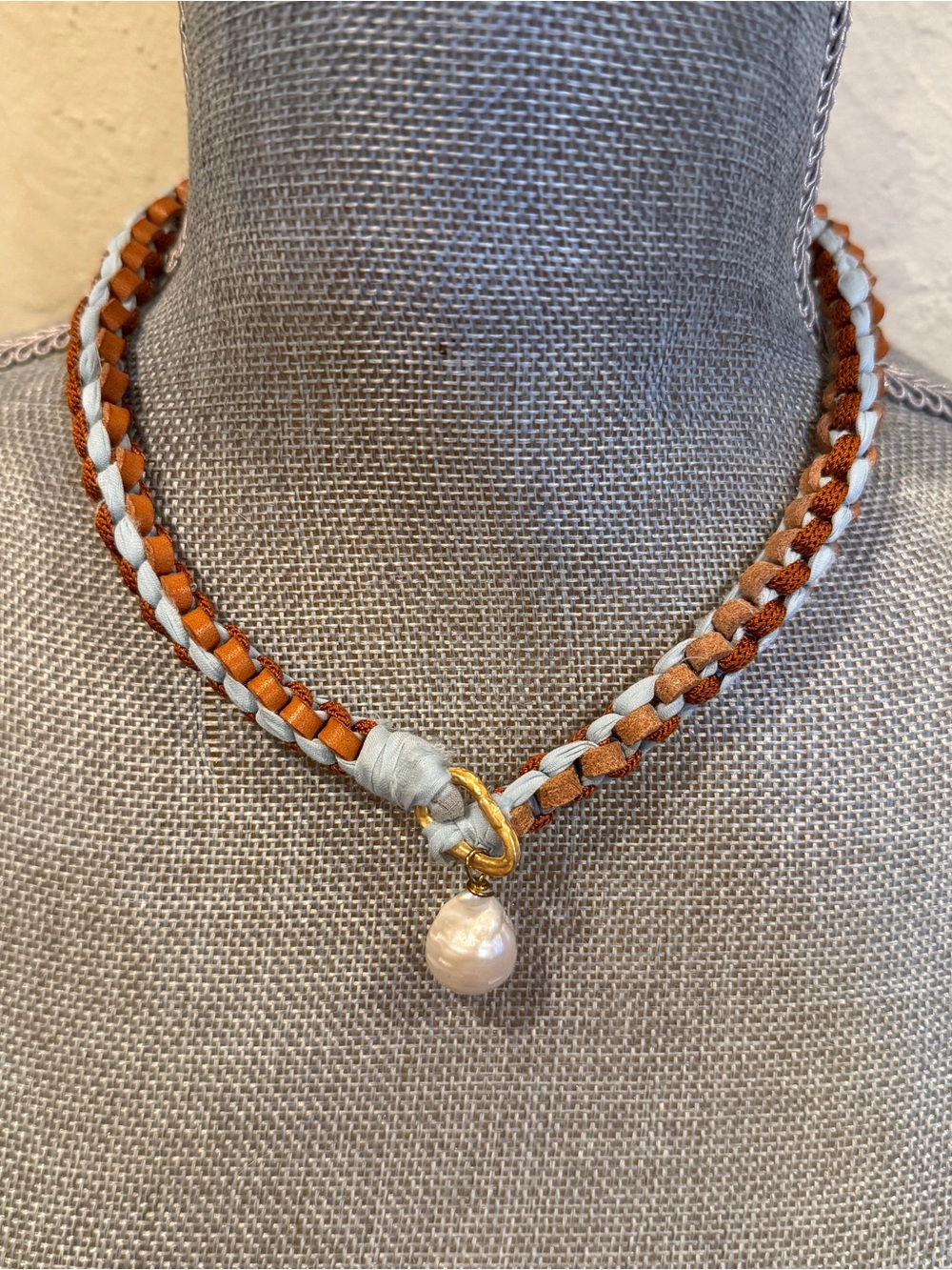 forte_forte Braided Leather Pearl  Necklace